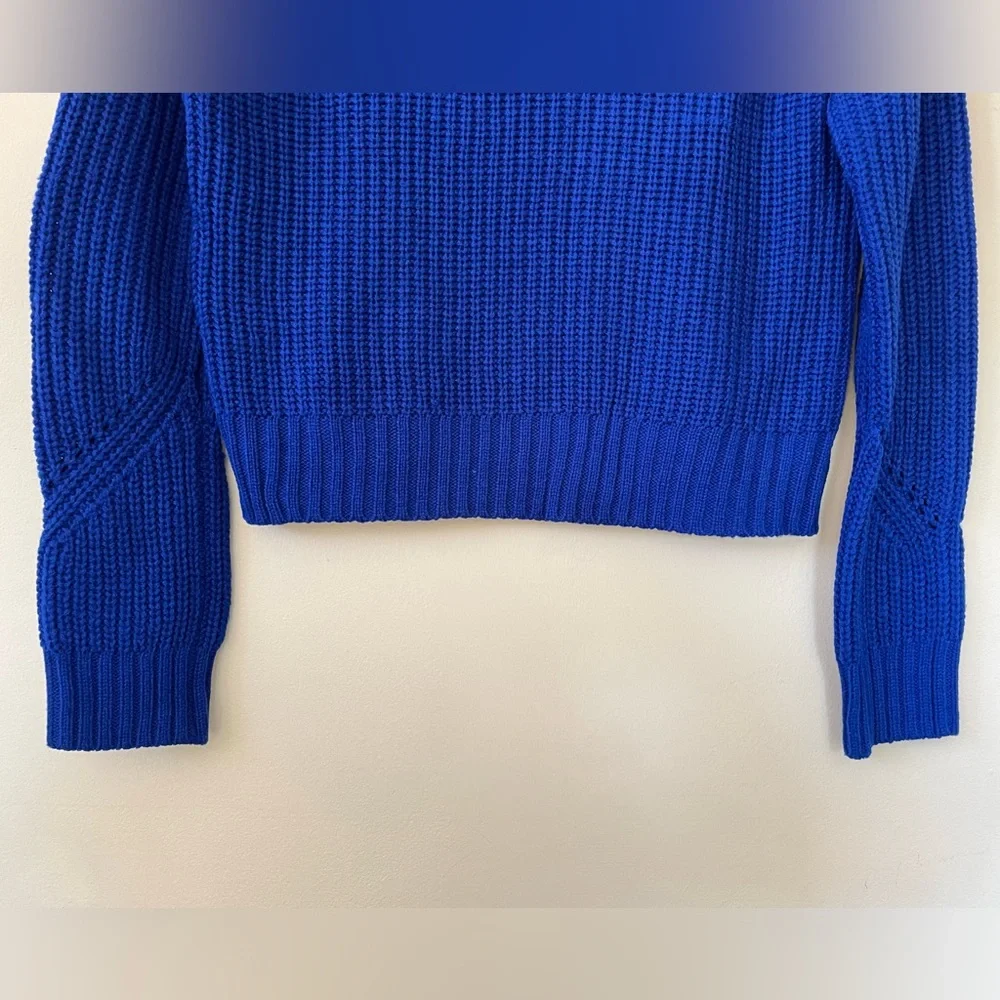 Say What? Royal Blue Cropped Long Sleeve Sweater Top Size Small